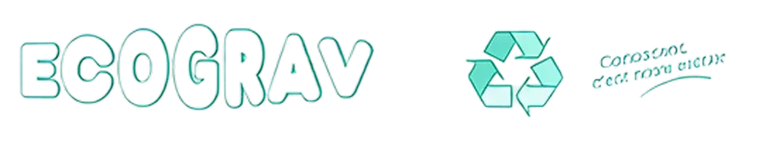 Logo complet Ecograv avec nom en lettres stylisées, icône recyclage verte et slogan - spécialiste concassage criblage et recyclage matériaux inertes BTP